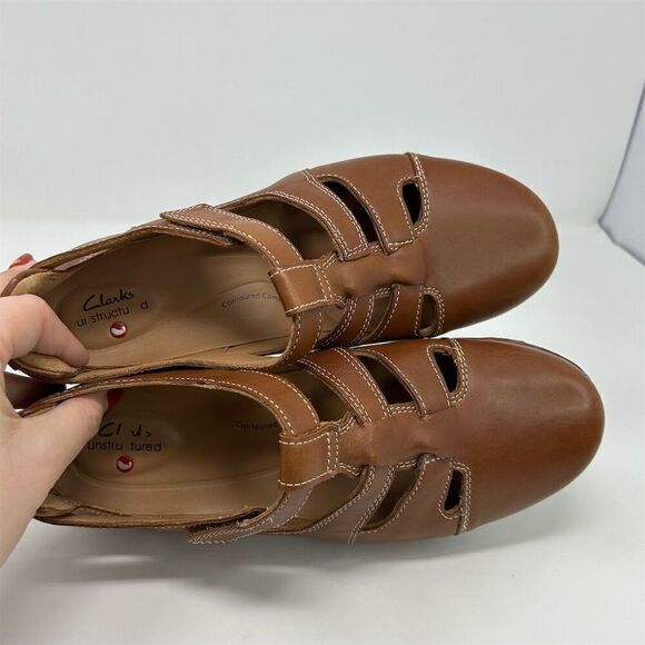 Clarks Unstructured Brown Leather Strappy Closed Toe Sandals Size 8.5 W Casual - Picture 10 of 12